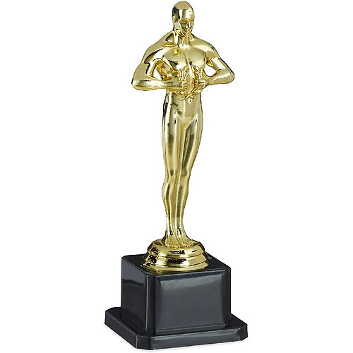 Relaxdays Statue, Socle carré, Figurine avec Couronne, trophée de vainqueur, Hollywood, 18 cm de Haut, doré Adulte Unisexe, Or, 1 élément