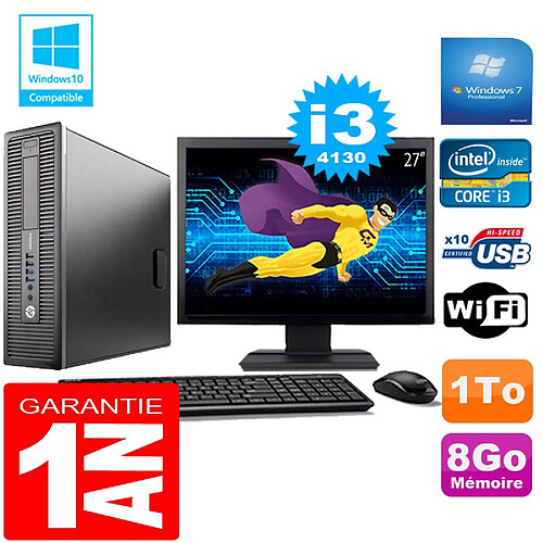 PC HP EliteDesk 800 G1 SFF Core I3-4130 8Go Disque 1 To Wifi W7 Ecran 27" · Occasion