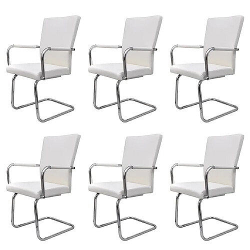 vidaXL Chaises à manger cantilever lot de 6 blanc similicuir