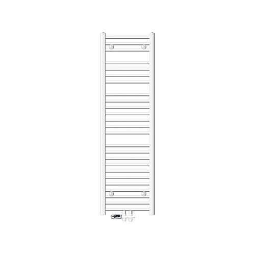 ECD Germany Radiateur Design Sahara Non Electrique - 400 x 1500 mm - Blanc - Connexion Central - avec Kit de Raccordement au Sol et Thermostat - Forme Courbé - Sèche-Serviettes pour Salle de Bain