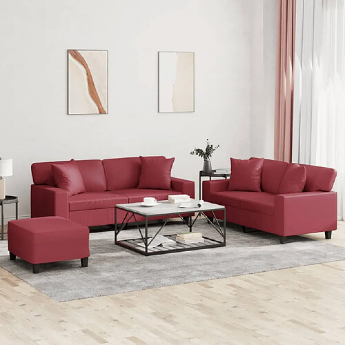 vidaXL Ensemble de canapés 3 pcs et coussins rouge bordeaux similicuir