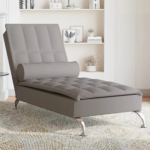 vidaXL Chaise longue de massage avec traversin taupe tissu