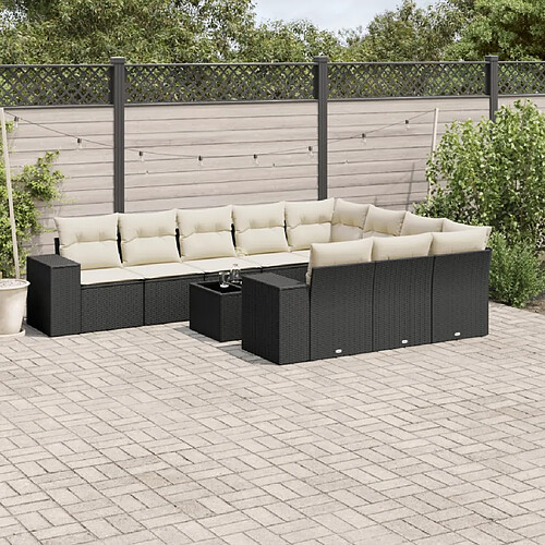 vidaXL Salon de jardin 11 pcs avec coussins noir résine tressée