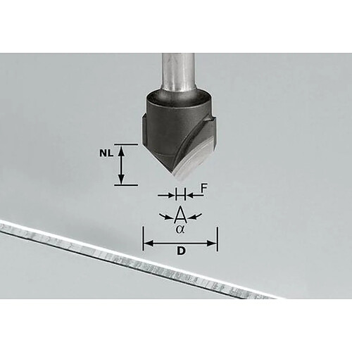 Fraise à rainurer en V HW avec queue de 8mm FESTOOL HW S8 D18-90° (Alu) - 491444