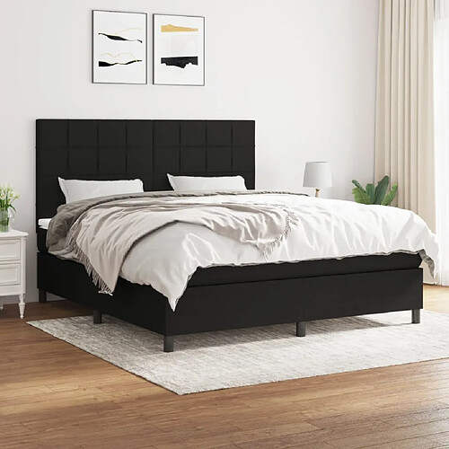 vidaXL Sommier à lattes de lit avec matelas Noir 180x200 cm Tissu