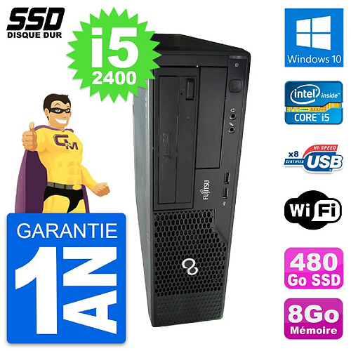 PC Fujitsu Esprimo E500 E85+ DT Intel i5-2400 RAM 8Go SSD 480Go Windows 10 Wifi · Occasion