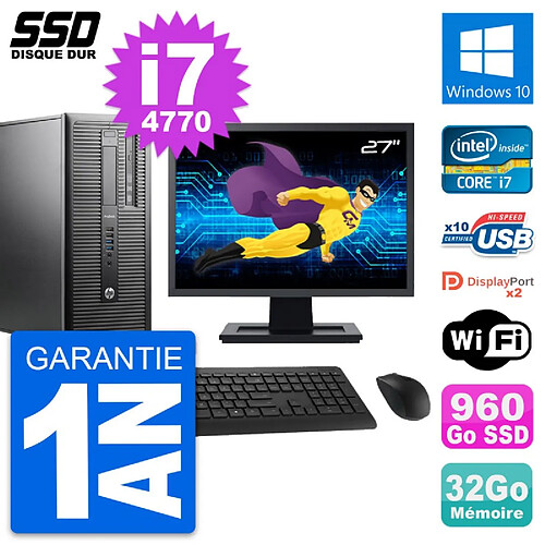 PC Tour HP ProDesk 600 G1 Ecran 27" i7-4770 RAM 32Go SSD 960Go Windows 10 Wifi · Occasion