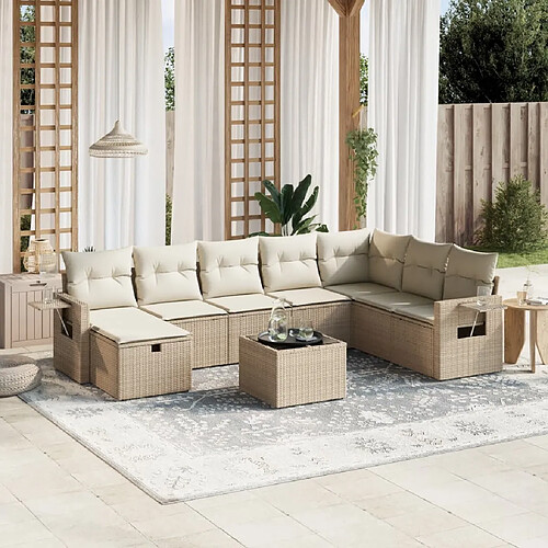 vidaXL Salon de jardin avec coussins 9 pcs beige résine tressée