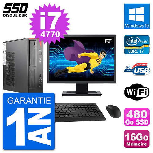 PC Fujitsu E520 DT Ecran 19" Intel i7-4770 RAM 16Go SSD 480Go Windows 10 Wifi · Occasion