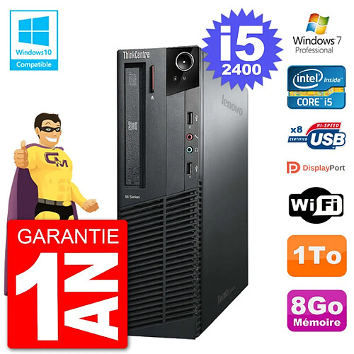 PC Lenovo ThinkCentre M82 SFF i5-2400 RAM 8Go Disque Dur 1To Graveur DVD Wifi W7 · Occasion