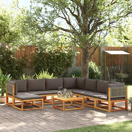 vidaXL Salon de jardin avec coussins 9 pcs bois massif d'acacia