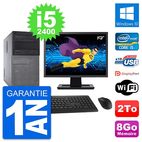 PC Tour Dell 790 MT Ecran 19" Intel i5-2400 RAM 8Go Disque 2To Windows 10 Wifi · Occasion