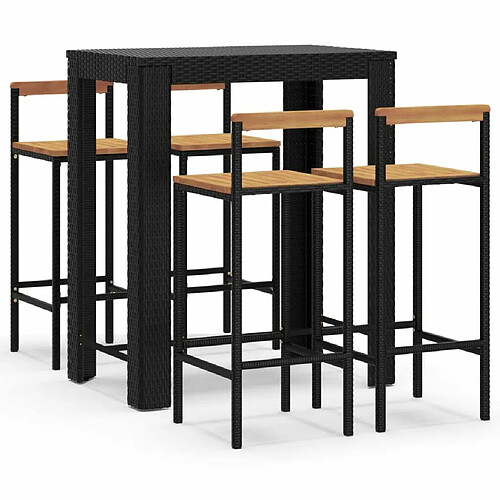 Maison Chic Table de bar et chaises d'extérieur 5 pcs,Ensemble de bar de jardin pour relax noir poly rotin/bois massif acacia -GKD419230