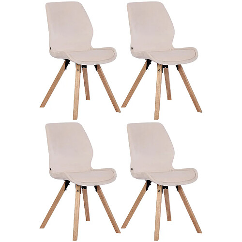 Decoshop26 Lot de 4 chaises de salle à manger design scandinave en velours crème et pieds en bois clair 10_0001855