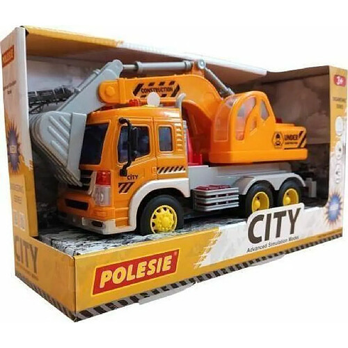 Wader-Polesie Pelle pour Camion - Jouet de Ville - Orange - Volant d'inertie - avec Son Lumineux