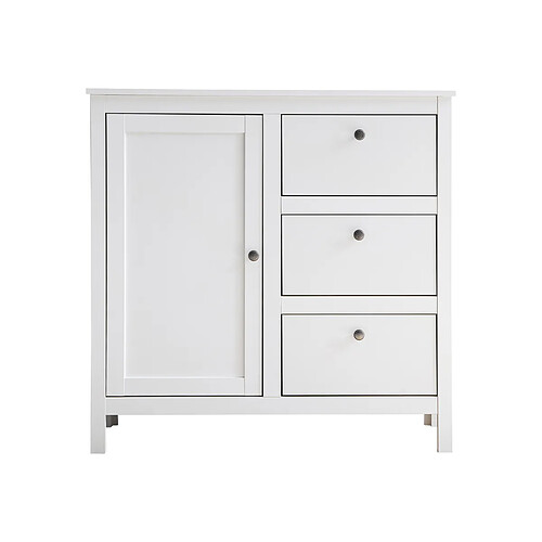 Pegane Commode, meuble de rangement avec 1 porte et 3 tiroirs coloris blanc mat - Longueur 96 x hauteur 98 x profondeur 38 cm