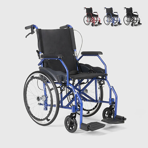 FISIOMED Fauteuil roulant pliant en tissu orthopédique avec freins handicapés et personnes âgées Dasy, Couleur: Bleu