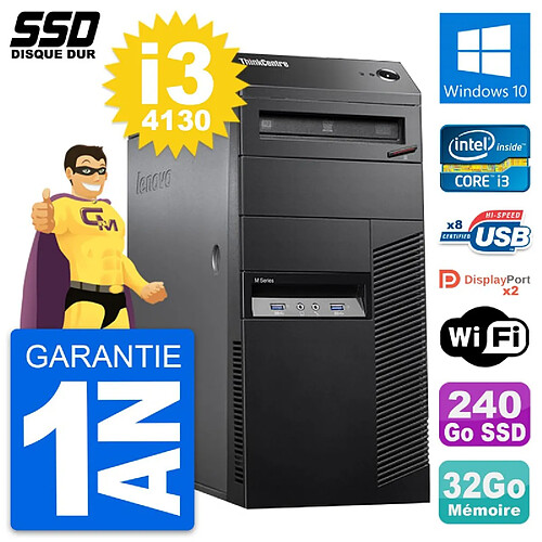 PC Tour Lenovo ThinkCentre M83 Intel i3-4130 RAM 32Go SSD 240Go Windows 10 Wifi · Occasion