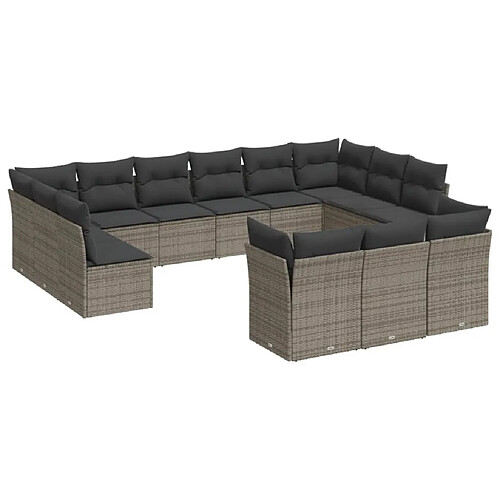 Maison Chic Salon de jardin avec coussins 13 pcs | Ensemble de Table et chaises | Mobilier d'Extérieur gris résine tressée -GKD11102