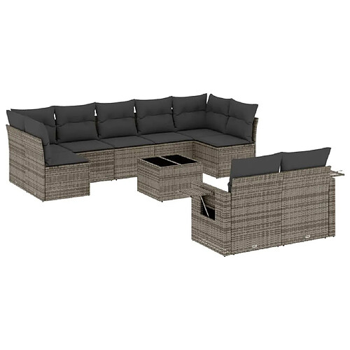 Maison Chic Salon de jardin avec coussins 10 pcs, Ensemble Tables et chaises de jardin, gris résine tressée -GKD412955