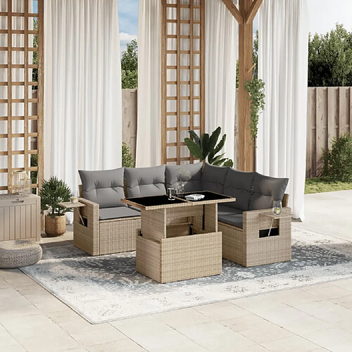 vidaXL Salon de jardin avec coussins 6 pcs beige résine tressée