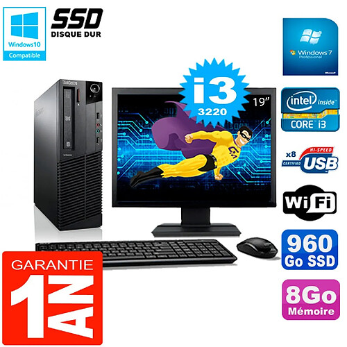 PC Lenovo M92p SFF Ecran 19" Core I3-3220 8Go Disque 960Go SSD Wifi W7 · Occasion