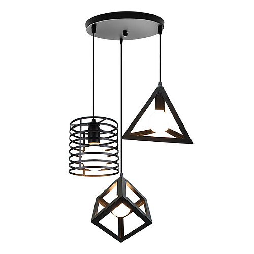 STOEX Suspension Luminaire Vintage Cage en Métal Fer, Lustre Industriel 3 Lampes