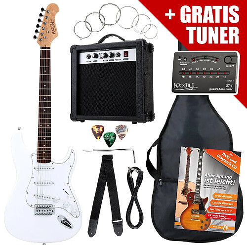 Rocktile ST Pack guitare électrique en blanc SET incl ampli, housse, accordeur, câble, sangle