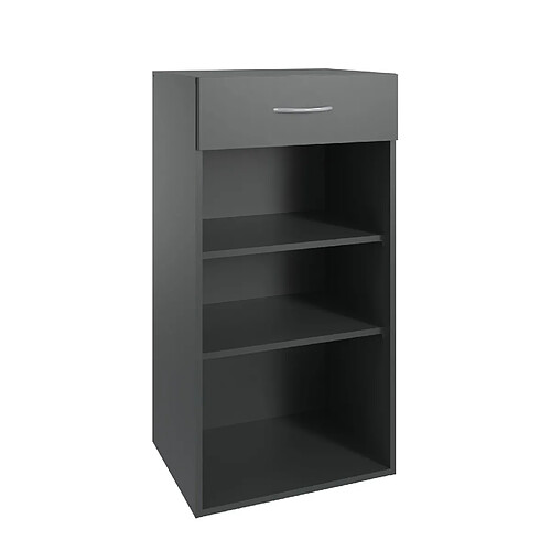 Pegane Etagère de rangement avec 1 tiroir et 2 tablettes en mélamine coloris graphite - longueur 50 x hauteur 98 x profondeur 40 cm