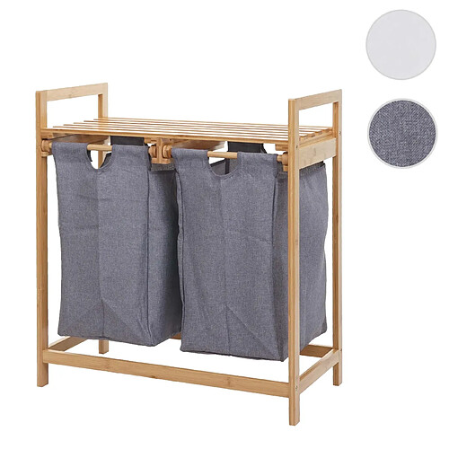 Mendler Corbeille à linge HWC-B83, bambou, 2 compartiments, 74x64x33cm, 70l ~ gris foncé