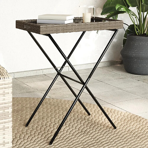 vidaXL Table à plateau pliable gris 65x40x75 cm résine tressée