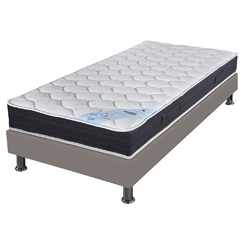 Ebac Matelas et sommier 90x200 Ressorts - Rubis - Soutien très ferme - Simili taupe