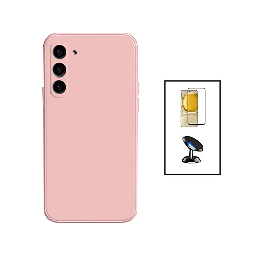 Kit de film en verre trempé de la couverture 5D + couvercle de silicone liquide + SuppOrt Magnétique Phonecare pour Samsung Galaxy S24 5G - rose