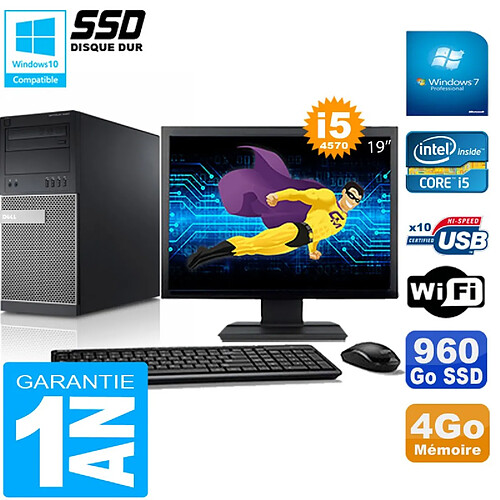 PC Tour DELL 9020 Core I5-4570 Ram 4Go Disque 960 Go SSD Wifi W7 Ecran 19" · Occasion