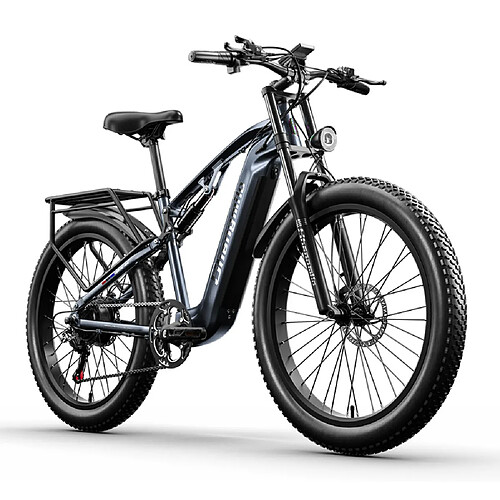 Shengmilo Vélo électrique adulte 48 V 840 Wh VTT électrique Portée 90 km Batterie Li-ion SAMSUNG amovible Vélo électrique à suspension complète 26 pouces Shimano Boîte de vitesses 7 vitesses Affichage numérique LCD MX05 Gris