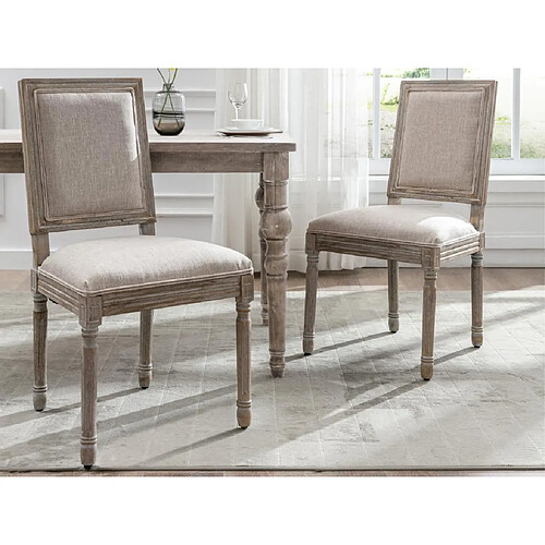 Vente-Unique Lot de 2 chaises en tissu et bois d'hévéa - Beige - AMBOISETTE