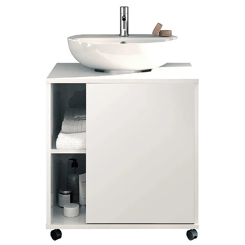 Pegane Meuble sous lavabo 1 porte coloris blanc brillant - Hauteur 64 x Longueur 59 x Profondeur 45 cm