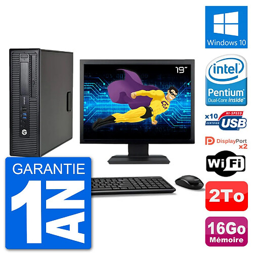 PC HP EliteDesk 800 G1 Ecran 19" Intel G3220 RAM 16Go Disque 2To Windows 10 Wifi · Occasion