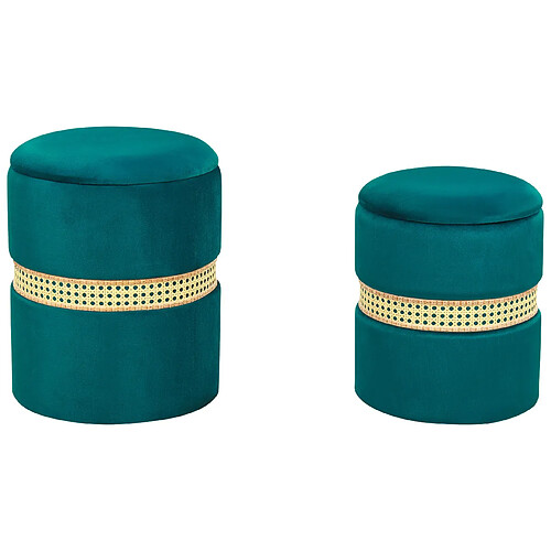 Beliani Lot de 2 poufs coffre en velours vert MEDFORD