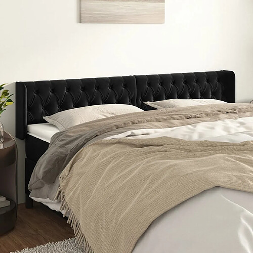 Maison Chic Tête de lit scandinave avec oreilles,meuble de chambre Noir 203x16x78/88 cm Velours -MN67485