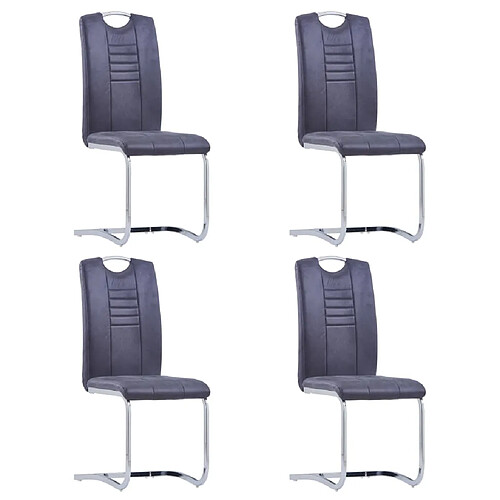 vidaXL Chaises à manger cantilever lot de 4 gris similicuir daim