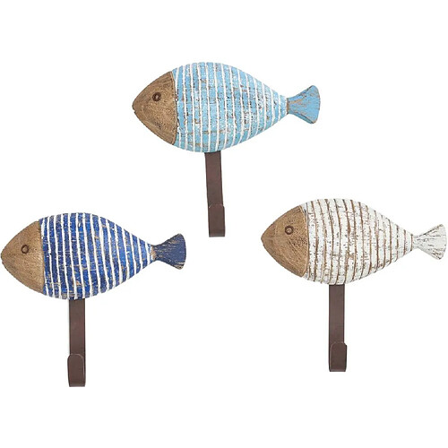 BATELA Patères en bois et métal Poissons (Lot de 3).