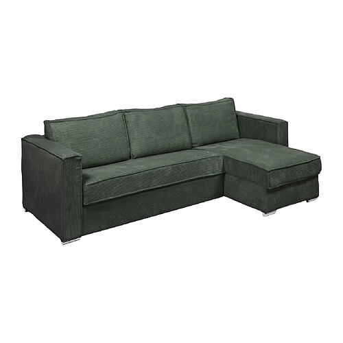 Vente-Unique Canapé d'angle convertible express et réversible en velours côtelé vert - Couchage 140 cm - Matelas 14 cm LORETO