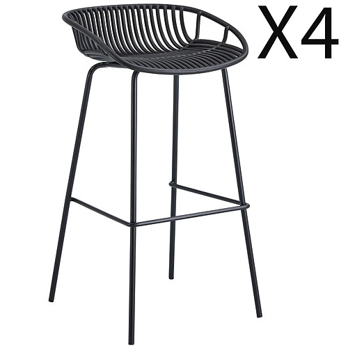 Pegane Lot de 4 tabourets hauts en polypropylène coloris noir - Longueur 44 x profondeur 47 x hauteur 88 cm