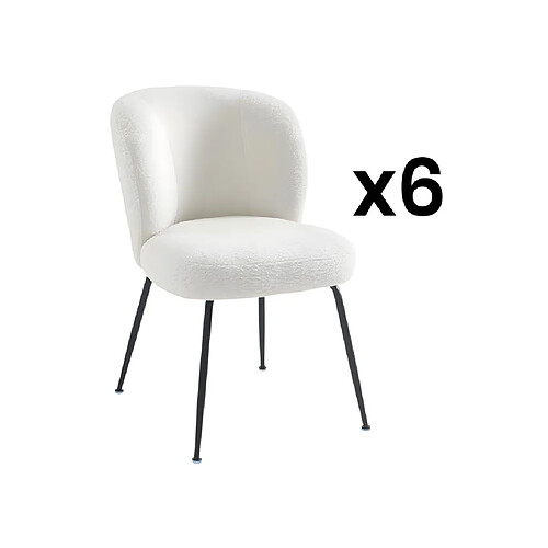 Vente-Unique Lot de 6 chaises en tissu bouclette et métal - Blanc - POLPONA