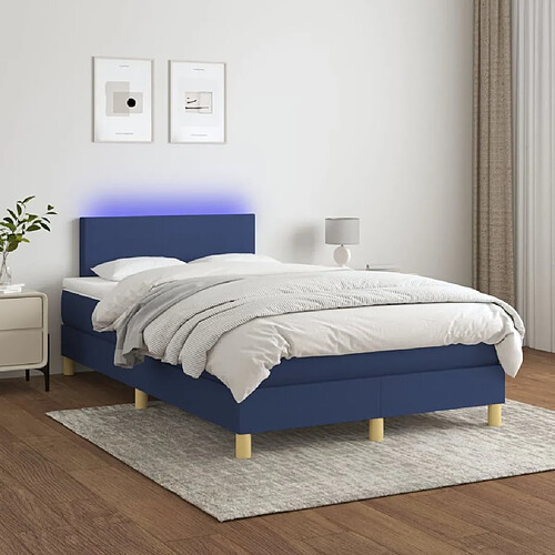 Sommier à lattes LED,Cadre à lattes de lit avec matelas pour Adulte Bleu 120x200 cm Tissu -MN98568