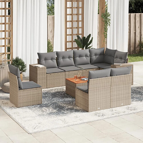 vidaXL Salon de jardin avec coussins 9 pcs beige résine tressée