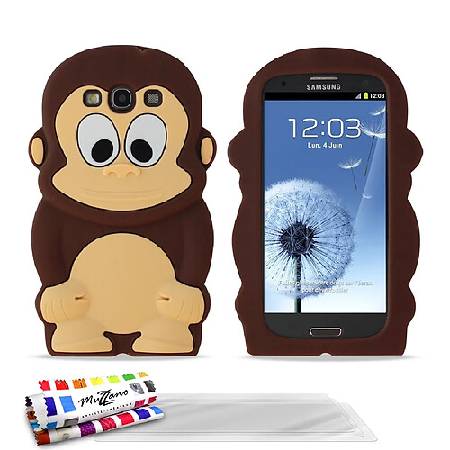 Muzzano Coque souple Brun ""Le Singe"" Premium + 3 Films SAMSUNG GALAXY S3 / I9300