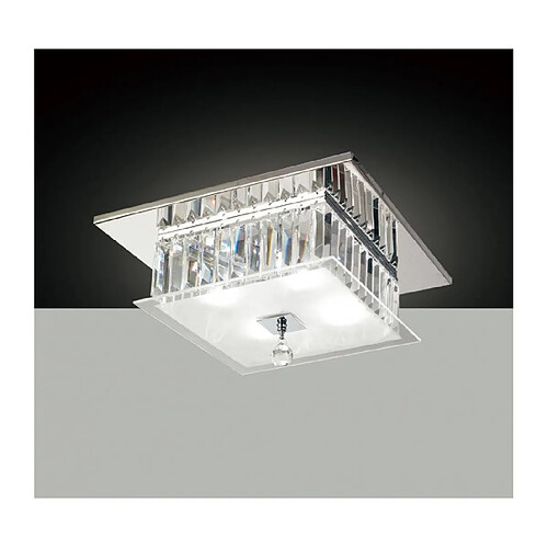 Luminaire Center Plafonnier Tosca carré 4 Ampoules chrome poli/verre/cristal