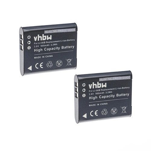 vhbw 2x batteries Li-Ion 900mAh (3.6V) pour appareil photo caméra Video Olympus Tough TG-Tracker comme Li-90B, Li-92B